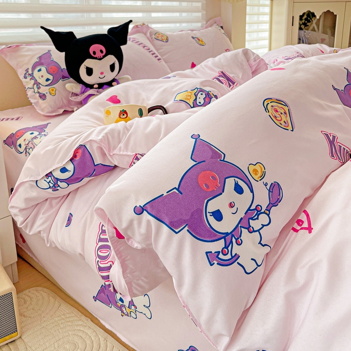 91家纺网 家纺一手货源 找家纺 布可家纺 2025新款水洗磨毛时尚印花四件套 多彩库洛米