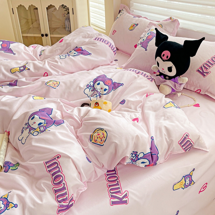 91家纺网 家纺一手货源 找家纺 布可家纺 2025新款水洗磨毛时尚印花四件套 多彩库洛米