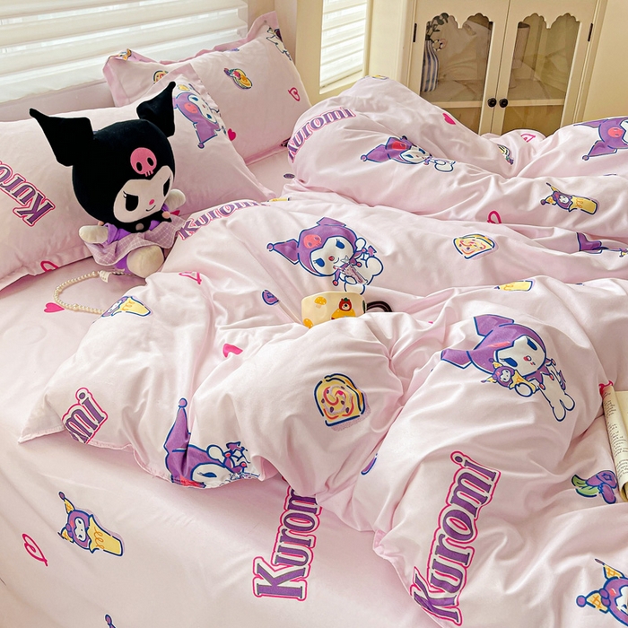 91家纺网 家纺一手货源 找家纺 布可家纺 2025新款水洗磨毛时尚印花四件套 多彩库洛米