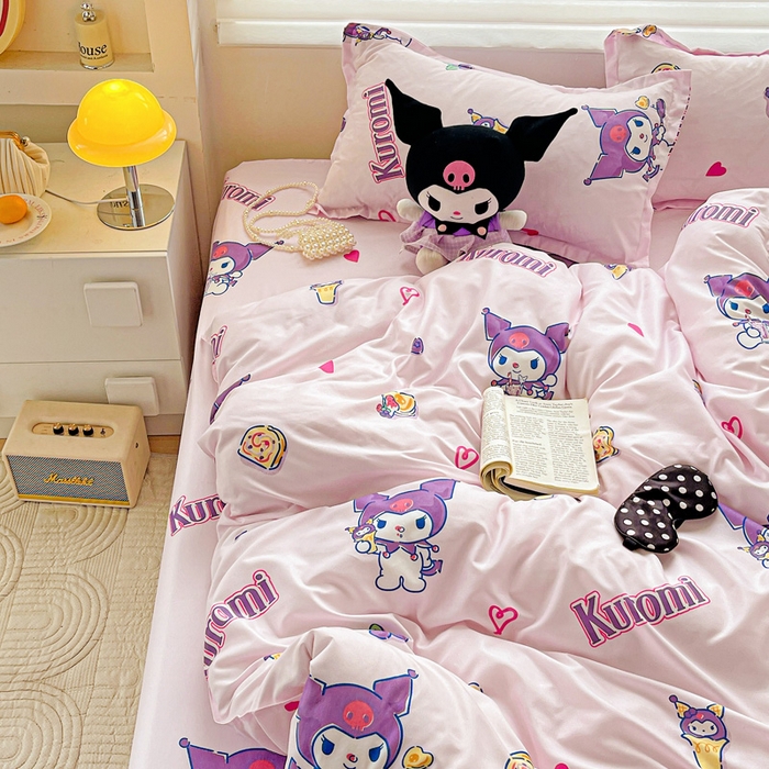 91家纺网 家纺一手货源 找家纺 布可家纺 2025新款水洗磨毛时尚印花四件套 多彩库洛米