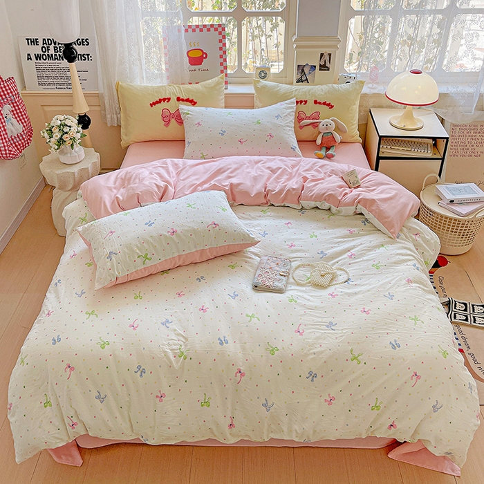 91家纺网 家纺一手货源 找家纺 布可家纺 2025新款水洗棉时尚印花四件套 少女日记