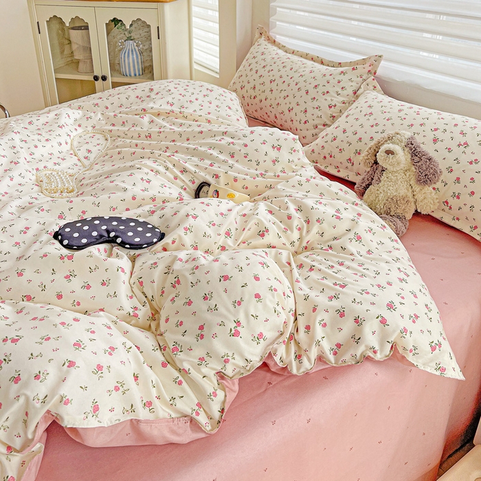 91家纺网 家纺一手货源 找家纺 布可家纺 2025新款水洗磨毛时尚印花四件套 粉色恋歌