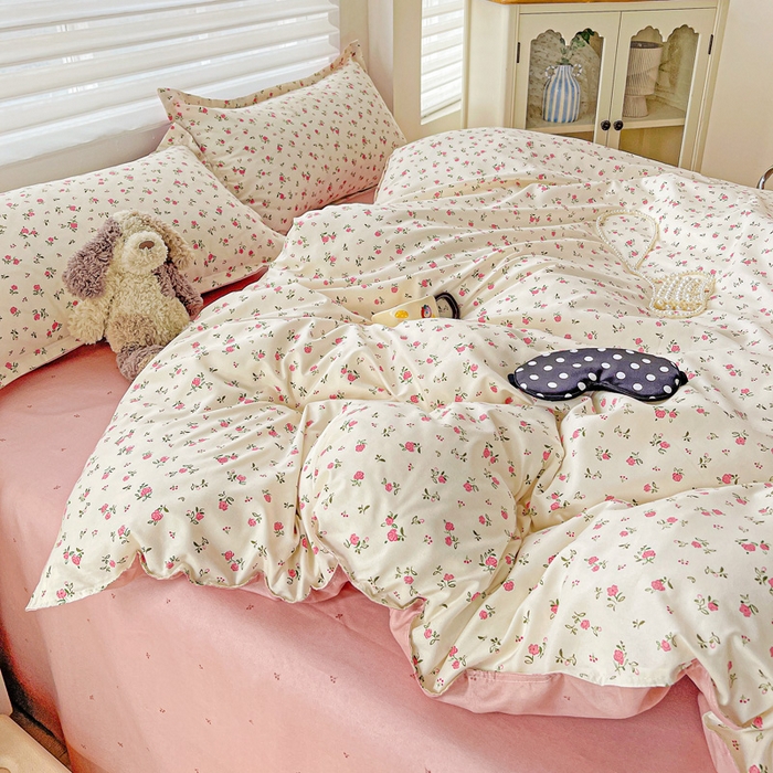 91家纺网 家纺一手货源 找家纺 布可家纺 2025新款水洗磨毛时尚印花四件套 粉色恋歌