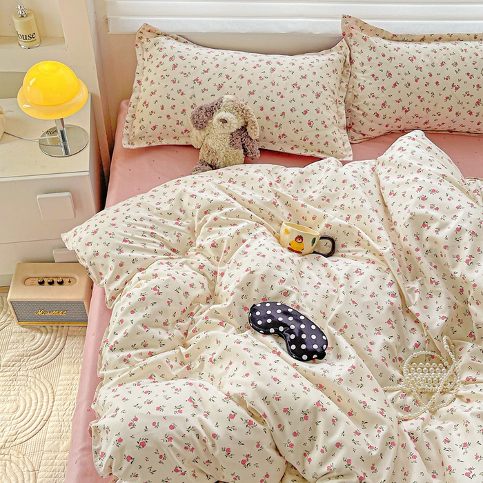 91家纺网 家纺一手货源 找家纺 布可家纺 2025新款水洗磨毛时尚印花四件套 粉色恋歌