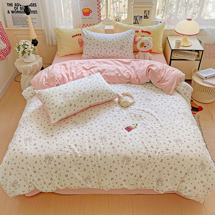布可家纺 2025新款水洗棉时尚印花四件套 爱心豹纹