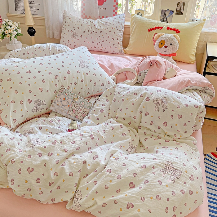 91家纺网 家纺一手货源 找家纺 布可家纺 2025新款水洗棉时尚印花四件套 爱心豹纹