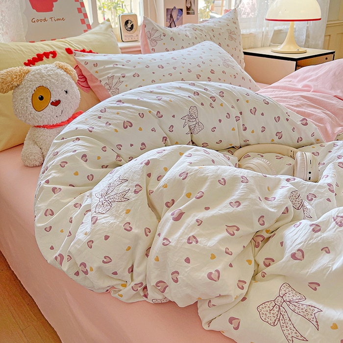 91家纺网 家纺一手货源 找家纺 布可家纺 2025新款水洗棉时尚印花四件套 爱心豹纹