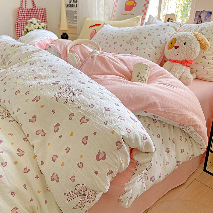 91家纺网 家纺一手货源 找家纺 布可家纺 2025新款水洗棉时尚印花四件套 爱心豹纹