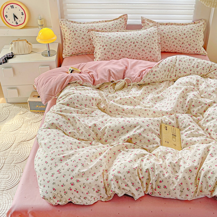 91家纺网 家纺一手货源 找家纺 布可家纺 2025新款水洗磨毛时尚印花四件套 粉色恋歌