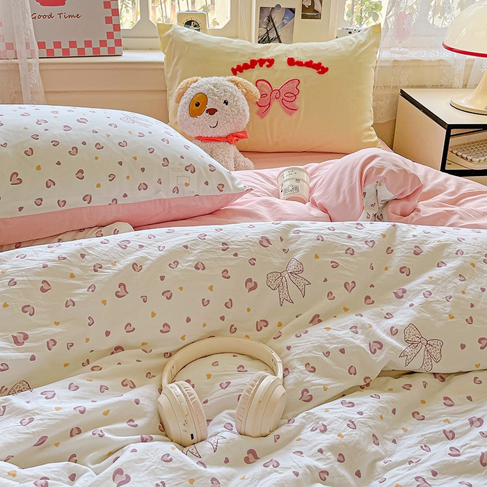 91家纺网 家纺一手货源 找家纺 布可家纺 2025新款水洗棉时尚印花四件套 爱心豹纹