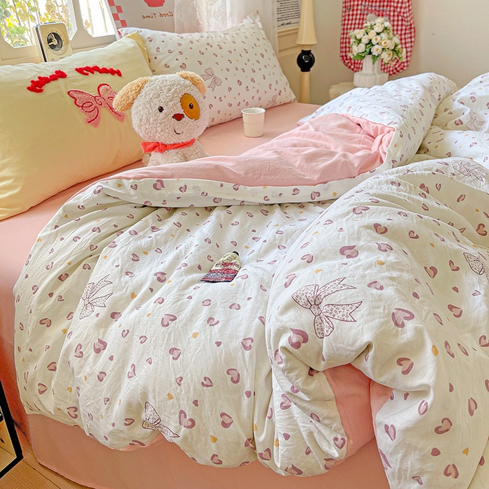 91家纺网 家纺一手货源 找家纺 布可家纺 2025新款水洗棉时尚印花四件套 爱心豹纹