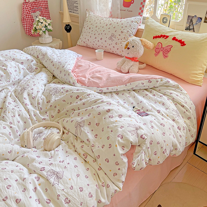 91家纺网 家纺一手货源 找家纺 布可家纺 2025新款水洗棉时尚印花四件套 爱心豹纹