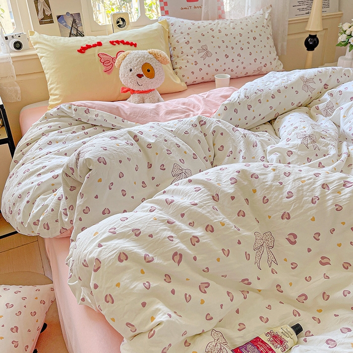 91家纺网 家纺一手货源 找家纺 布可家纺 2025新款水洗棉时尚印花四件套 爱心豹纹