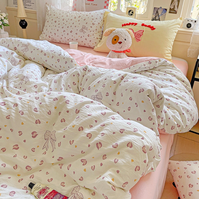 91家纺网 家纺一手货源 找家纺 布可家纺 2025新款水洗棉时尚印花四件套 爱心豹纹