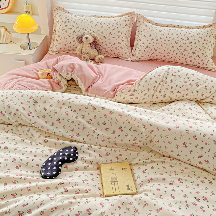 91家纺网 家纺一手货源 找家纺 布可家纺 2025新款水洗磨毛时尚印花四件套 粉色恋歌