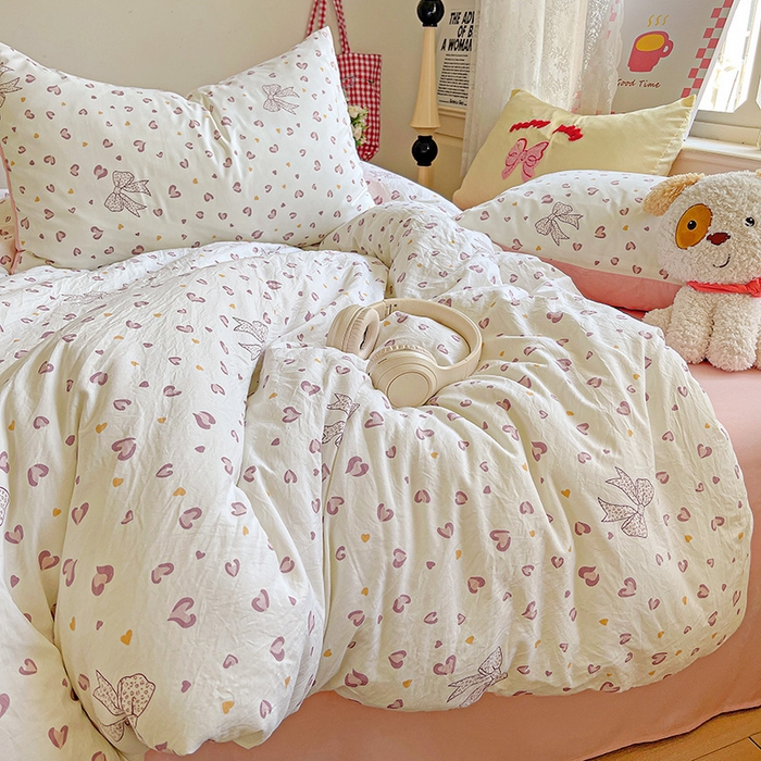 91家纺网 家纺一手货源 找家纺 布可家纺 2025新款水洗棉时尚印花四件套 爱心豹纹