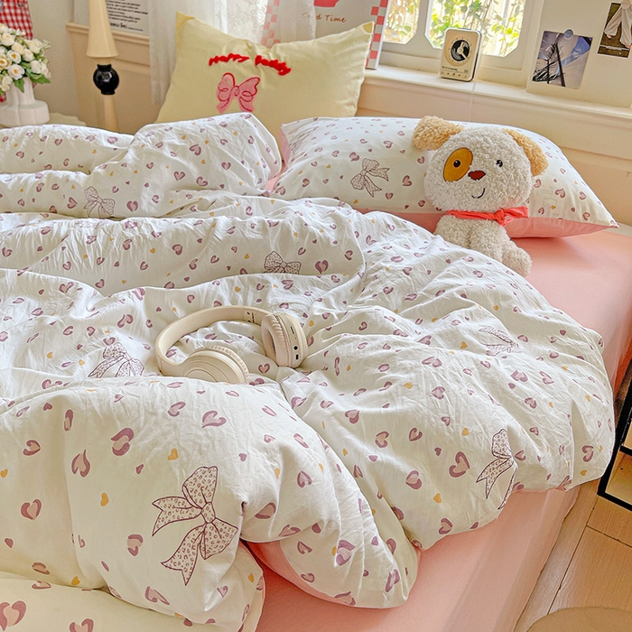 91家纺网 家纺一手货源 找家纺 布可家纺 2025新款水洗棉时尚印花四件套 爱心豹纹