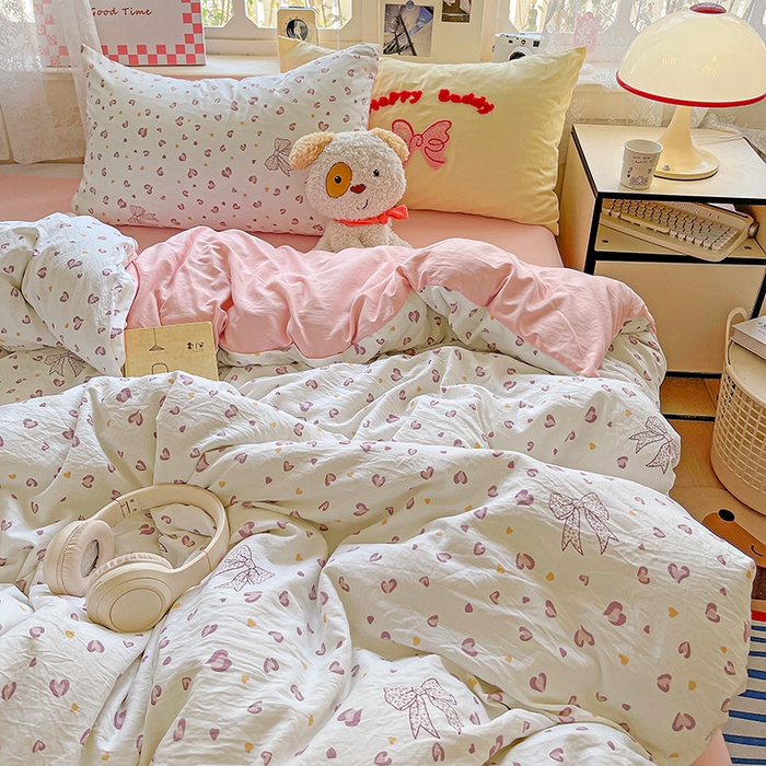 91家纺网 家纺一手货源 找家纺 布可家纺 2025新款水洗棉时尚印花四件套 爱心豹纹