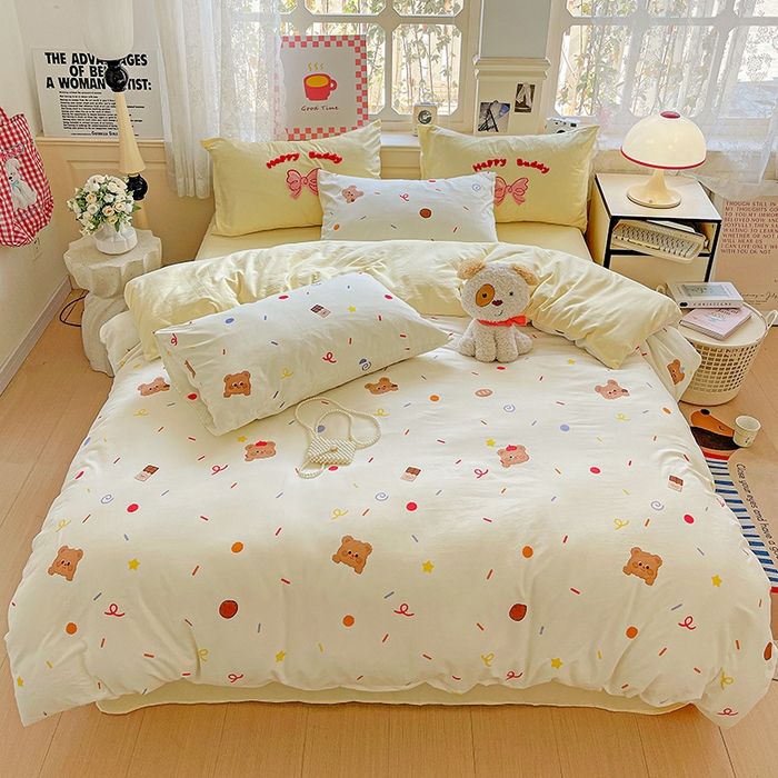 布可家纺 2025新款水洗棉时尚印花四件套 饼干熊