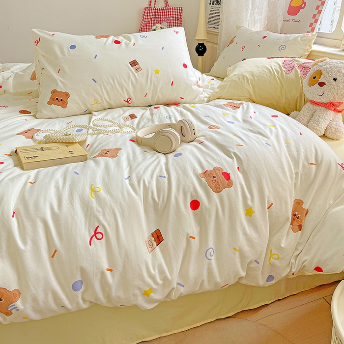 91家纺网 家纺一手货源 找家纺 布可家纺 2025新款水洗棉时尚印花四件套 饼干熊