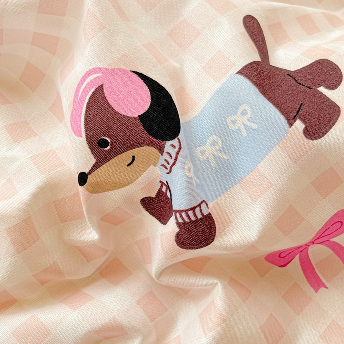 91家纺网 家纺一手货源 找家纺 布可家纺 2025新款水洗磨毛时尚印花四件套 格子小狗