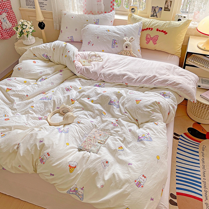 91家纺网 家纺一手货源 找家纺 布可家纺 2025新款水洗棉时尚印花四件套 可可猫咪