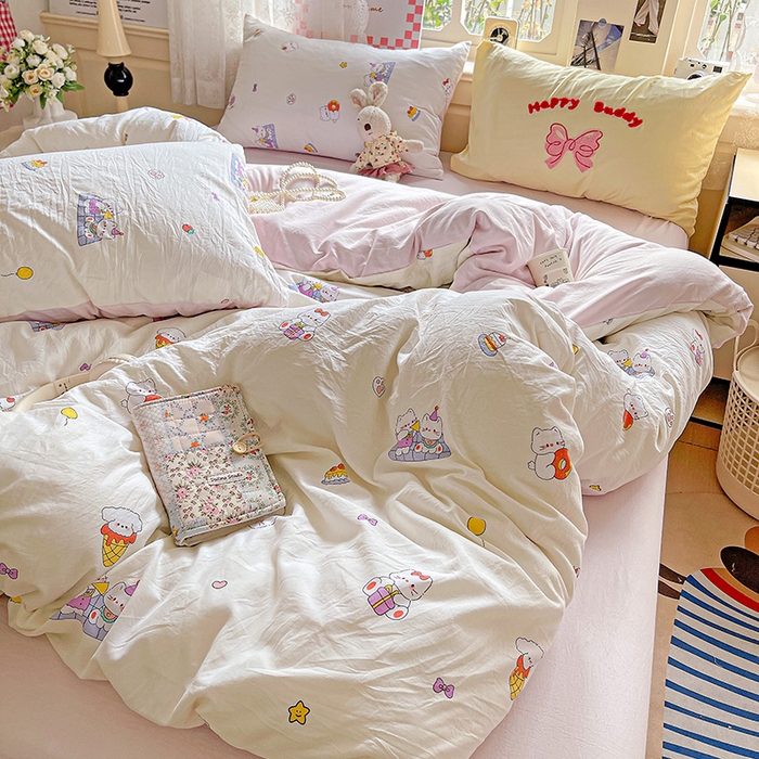 91家纺网 家纺一手货源 找家纺 布可家纺 2025新款水洗棉时尚印花四件套 可可猫咪