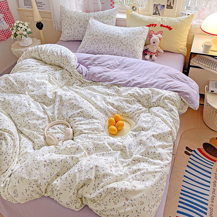 91家纺网 家纺一手货源 找家纺 布可家纺 2025新款水洗棉时尚印花四件套 蓝枝兔