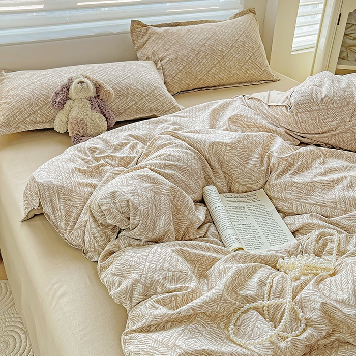 91家纺网 家纺一手货源 找家纺 布可家纺 2025新款水洗磨毛时尚印花四件套 麻花格