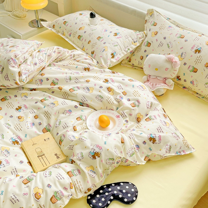 91家纺网 家纺一手货源 找家纺 布可家纺 2025新款水洗磨毛时尚印花四件套 猫咪日记