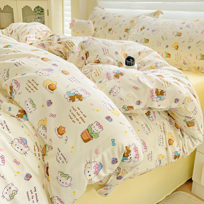 91家纺网 家纺一手货源 找家纺 布可家纺 2025新款水洗磨毛时尚印花四件套 猫咪日记