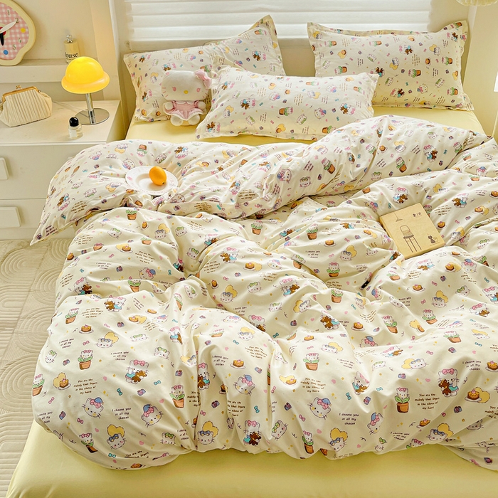 91家纺网 家纺一手货源 找家纺 布可家纺 2025新款水洗磨毛时尚印花四件套 猫咪日记