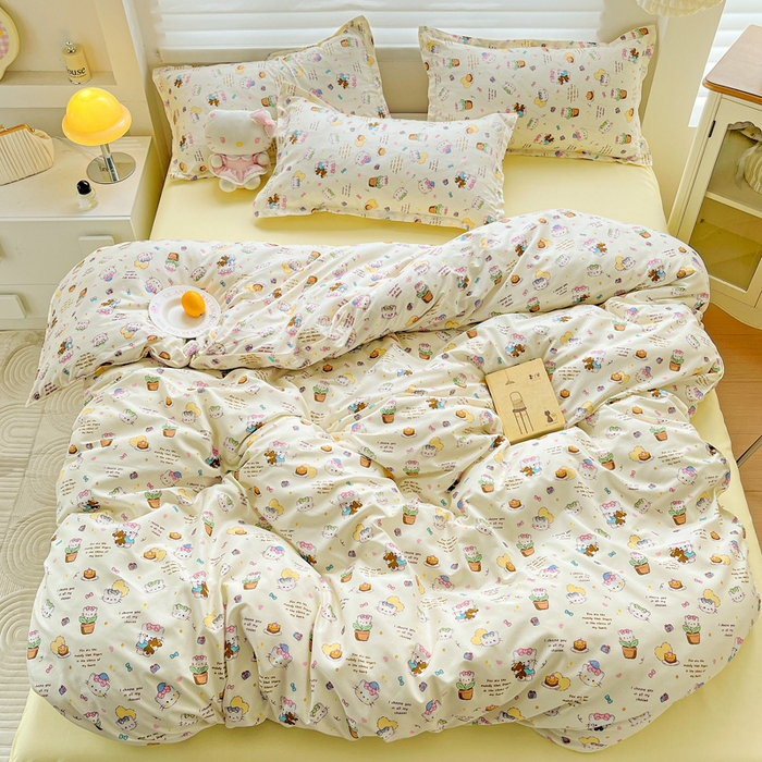 91家纺网 家纺一手货源 找家纺 布可家纺 2025新款水洗磨毛时尚印花四件套 猫咪日记