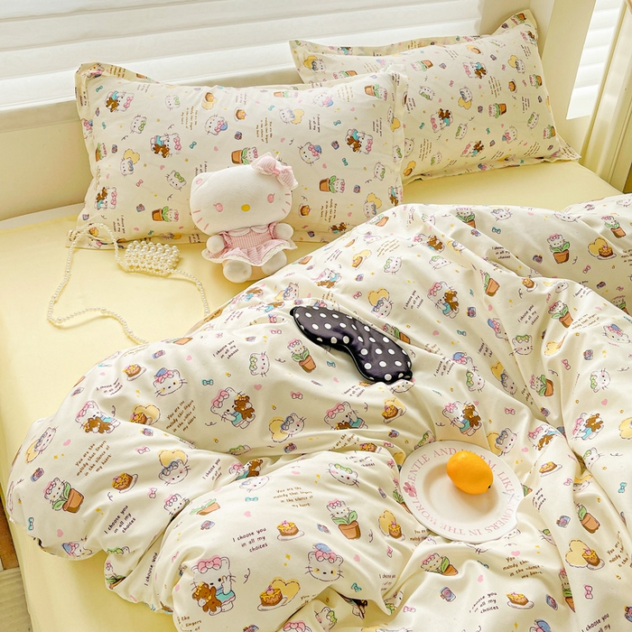 91家纺网 家纺一手货源 找家纺 布可家纺 2025新款水洗磨毛时尚印花四件套 猫咪日记