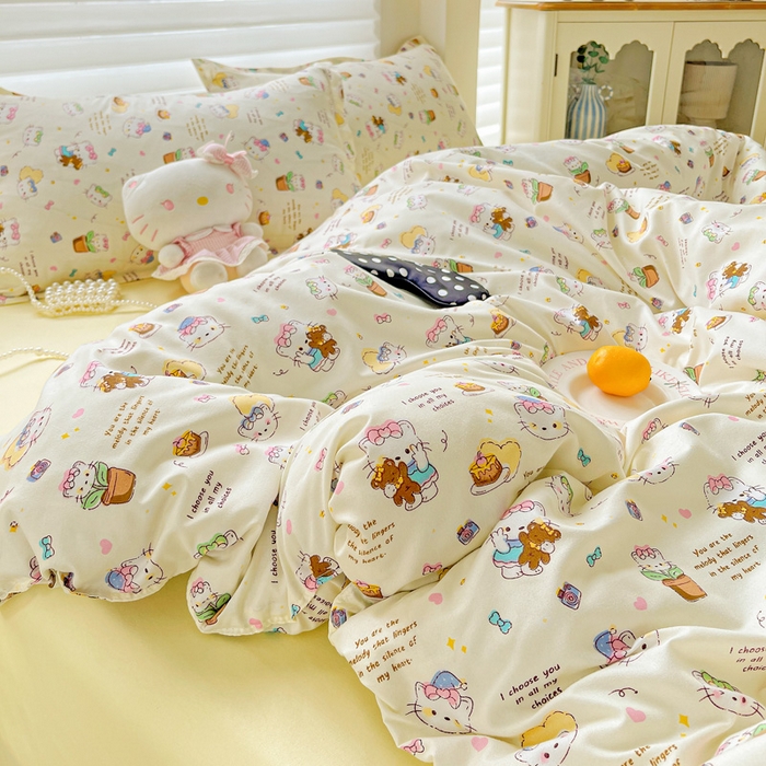 91家纺网 家纺一手货源 找家纺 布可家纺 2025新款水洗磨毛时尚印花四件套 猫咪日记