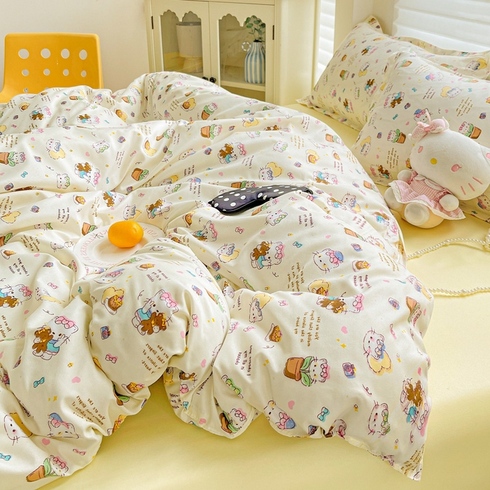 91家纺网 家纺一手货源 找家纺 布可家纺 2025新款水洗磨毛时尚印花四件套 猫咪日记