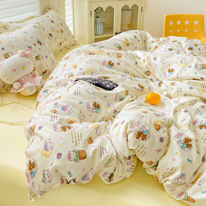 91家纺网 家纺一手货源 找家纺 布可家纺 2025新款水洗磨毛时尚印花四件套 猫咪日记