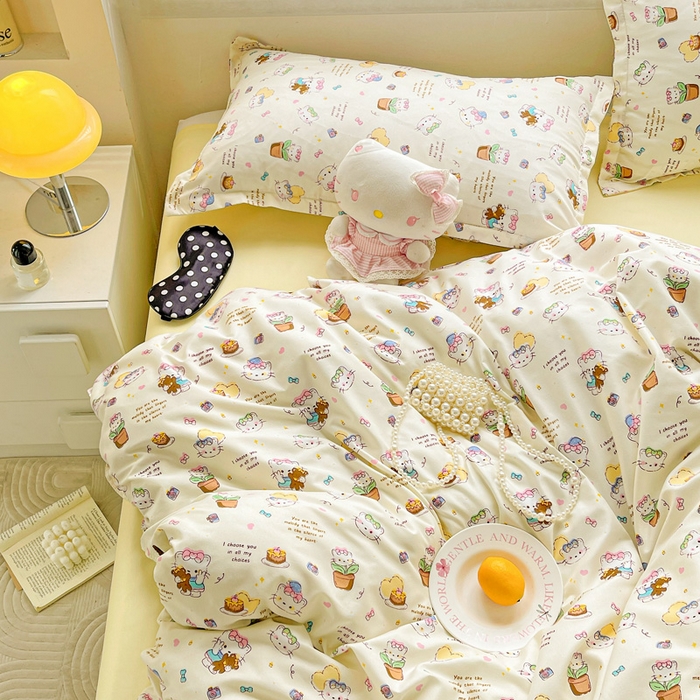 91家纺网 家纺一手货源 找家纺 布可家纺 2025新款水洗磨毛时尚印花四件套 猫咪日记