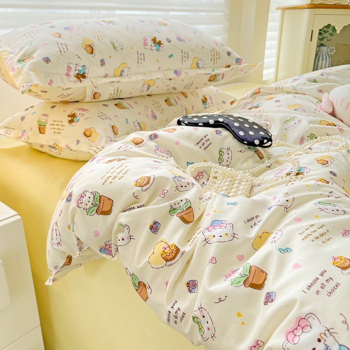 91家纺网 家纺一手货源 找家纺 布可家纺 2025新款水洗磨毛时尚印花四件套 猫咪日记