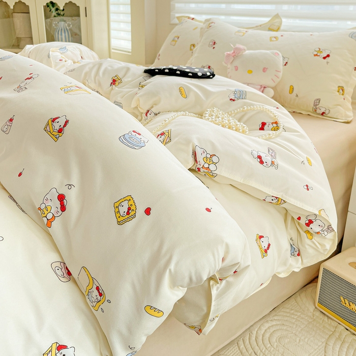 91家纺网 家纺一手货源 找家纺 布可家纺 2025新款水洗磨毛时尚印花四件套 美食KT