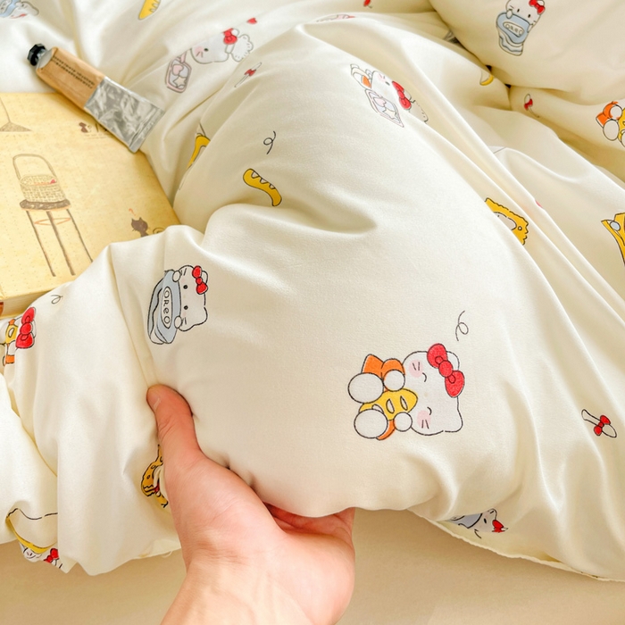 91家纺网 家纺一手货源 找家纺 布可家纺 2025新款水洗磨毛时尚印花四件套 美食KT