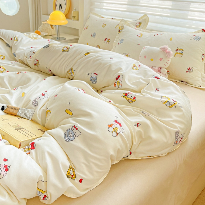 91家纺网 家纺一手货源 找家纺 布可家纺 2025新款水洗磨毛时尚印花四件套 美食KT