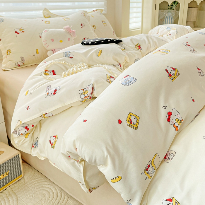 91家纺网 家纺一手货源 找家纺 布可家纺 2025新款水洗磨毛时尚印花四件套 美食KT