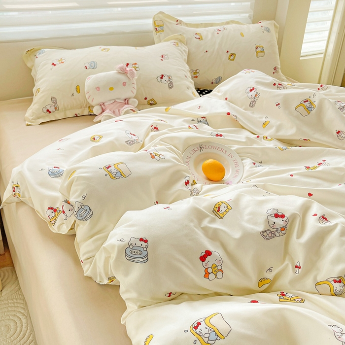 91家纺网 家纺一手货源 找家纺 布可家纺 2025新款水洗磨毛时尚印花四件套 美食KT