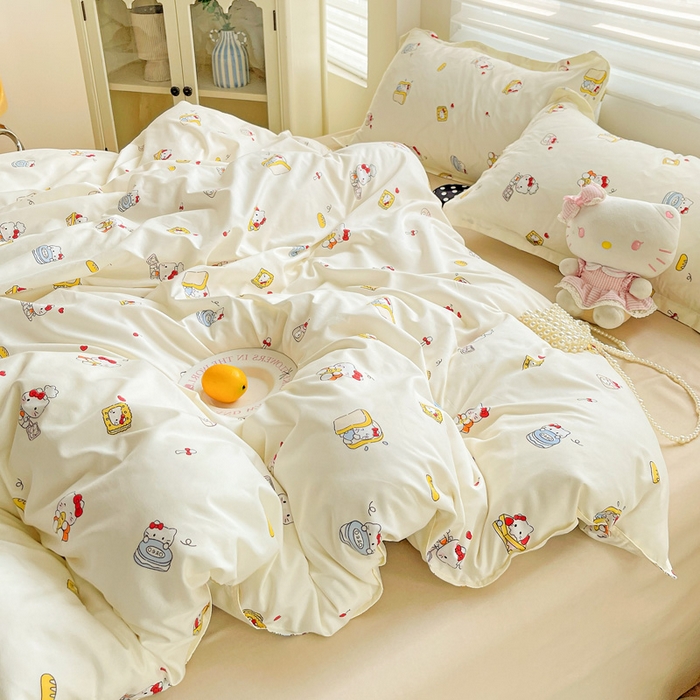 91家纺网 家纺一手货源 找家纺 布可家纺 2025新款水洗磨毛时尚印花四件套 美食KT