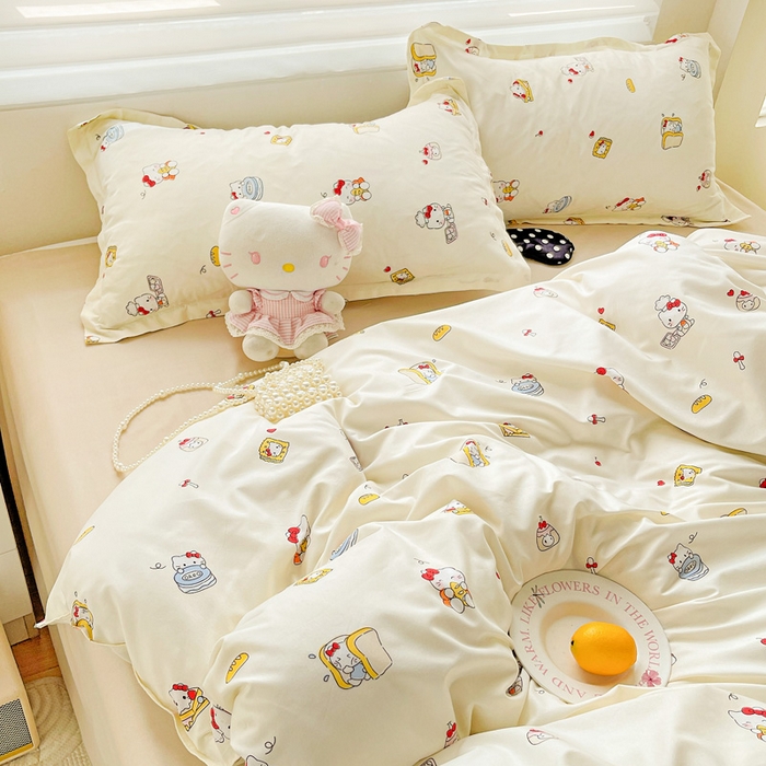 91家纺网 家纺一手货源 找家纺 布可家纺 2025新款水洗磨毛时尚印花四件套 美食KT