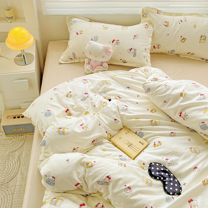 91家纺网 家纺一手货源 找家纺 布可家纺 2025新款水洗磨毛时尚印花四件套 美食KT