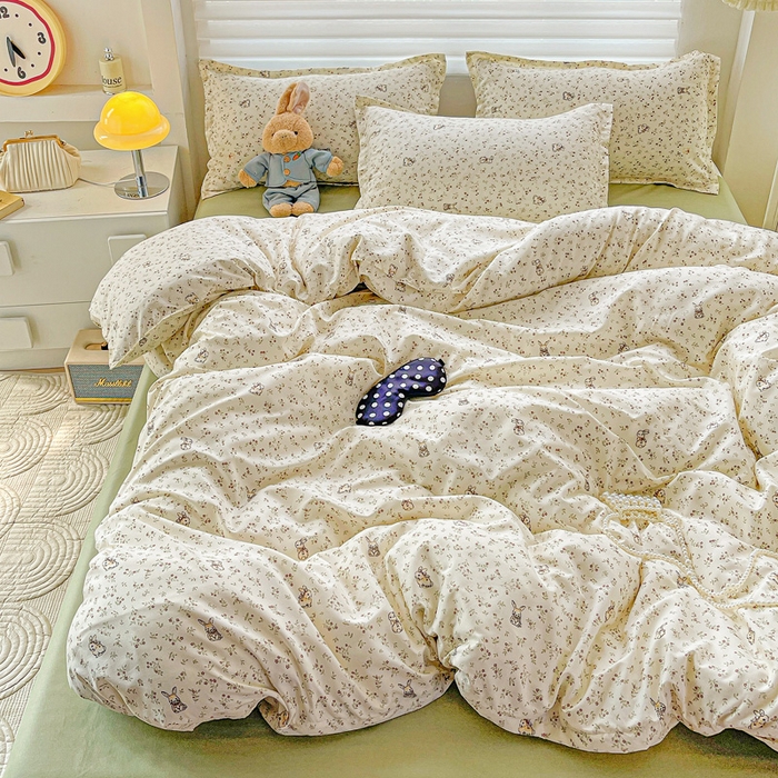 91家纺网 家纺一手货源 找家纺 布可家纺 2025新款水洗磨毛时尚印花四件套 森林来信