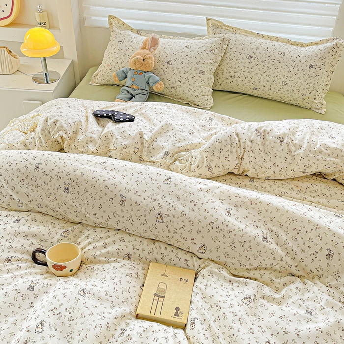 91家纺网 家纺一手货源 找家纺 布可家纺 2025新款水洗磨毛时尚印花四件套 森林来信