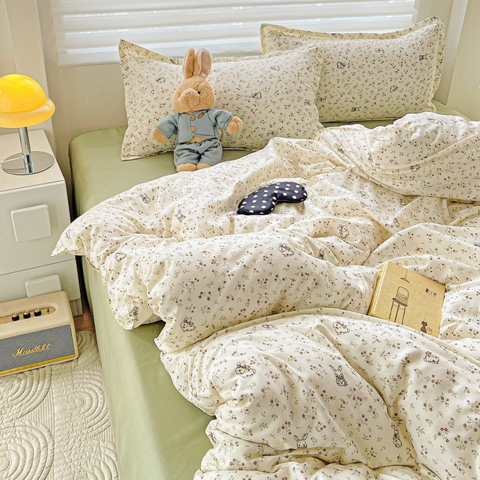 91家纺网 家纺一手货源 找家纺 布可家纺 2025新款水洗磨毛时尚印花四件套 森林来信